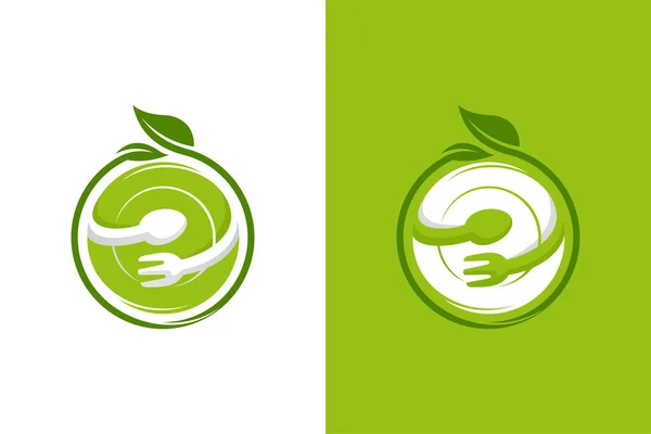 Diseño Logotipo Alimentos Ecológicos Naturales Con Concepto Cucharón Tenedor — Vector de stock