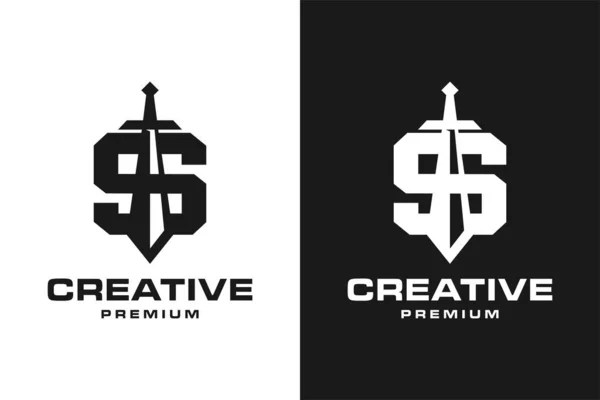 Modèle Logo Lettre Avec Concept Épée — Image vectorielle
