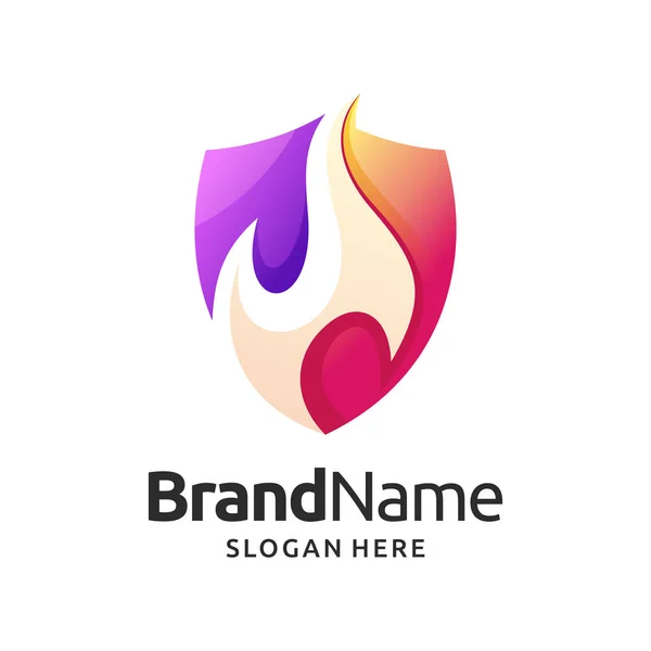 Logo Api Atau Templat Ikon Dengan Gambar Desain Perisai Dan - Stok Vektor