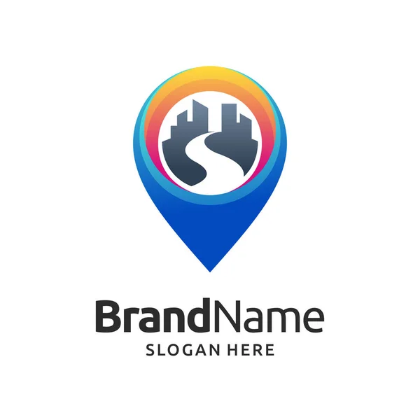 City Road Logo Pictogram Template Met Pin Locatie Ontwerp Illustratie — Stockvector
