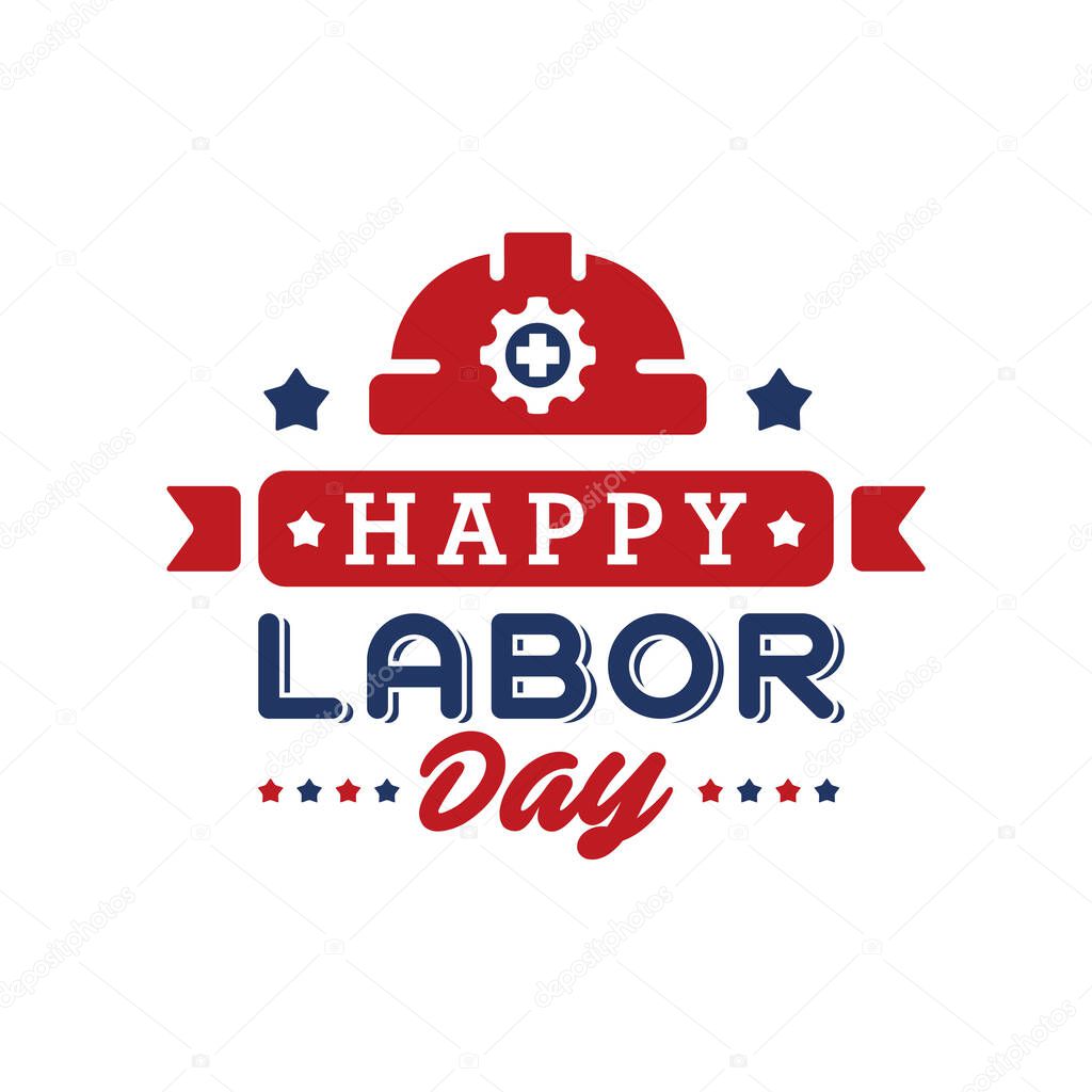 Labor day badge design illustration template for signs, banners and posters with labor helmet design