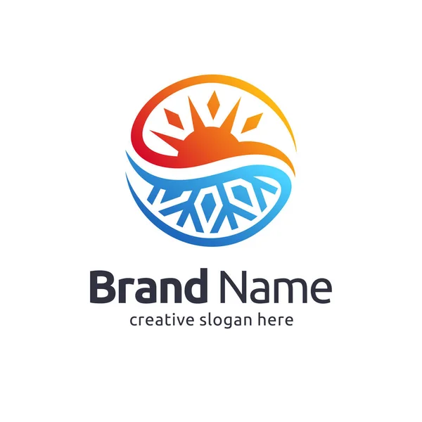 Modelo Logotipo Hvac Criativo Com Conceito Sol Floco Neve —  Vetores de Stock