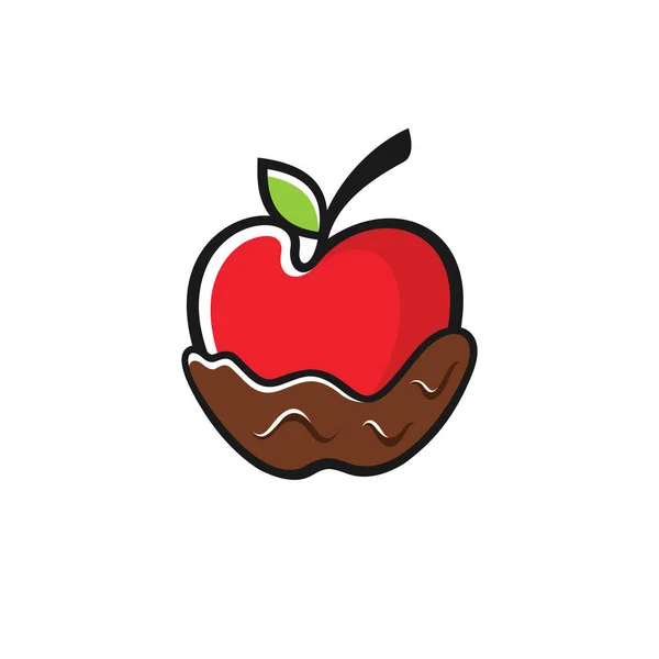 Roter Apfel Mit Schokoladensymbol Oder Logo Vorlage — Stockvektor