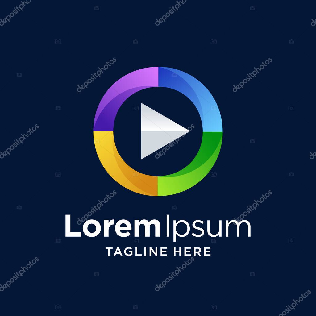 Colorful media play logo design