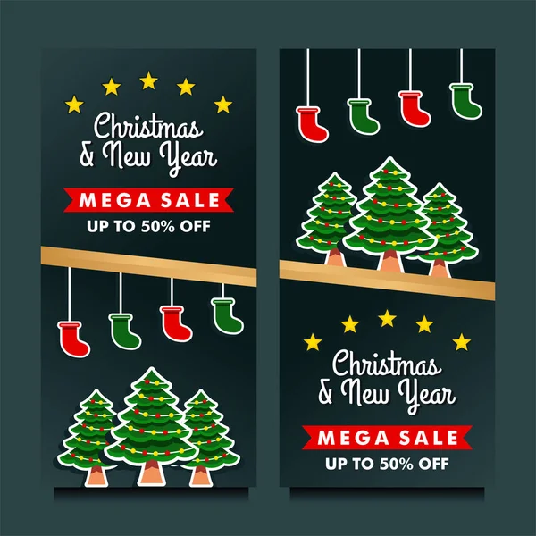 Siyah arkaplan tasarım şablonlu Noel ve yeni yıl mega satış afişi