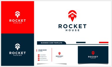 home and house with rocket logo design concept and business card template
