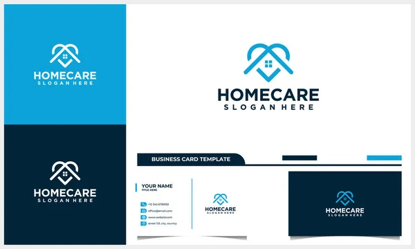 home and house with care love concept logo design and business card template