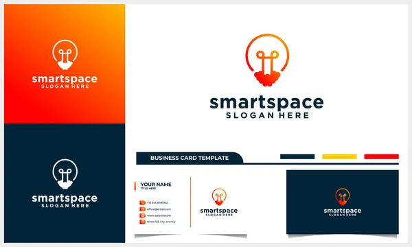 light bulb with rocket smoke logo design concept and business card template