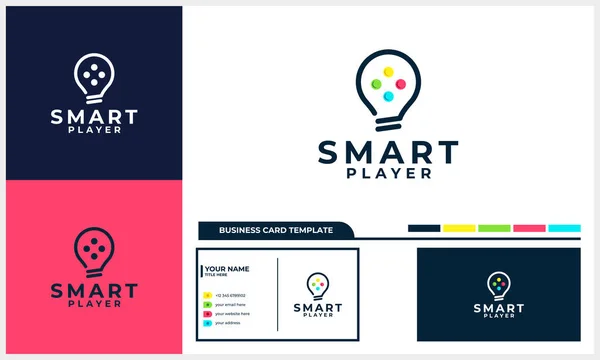 Akıllı Oyun Simgesi Logo Tasarımı Konsepti Kartvizit Şablonuna Sahip Ampul — Stok Vektör