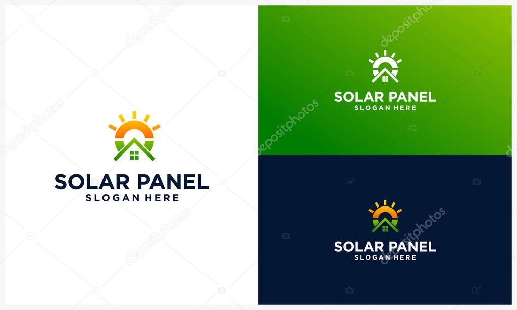 Solar panel logo design with house concept, solar energy logo template