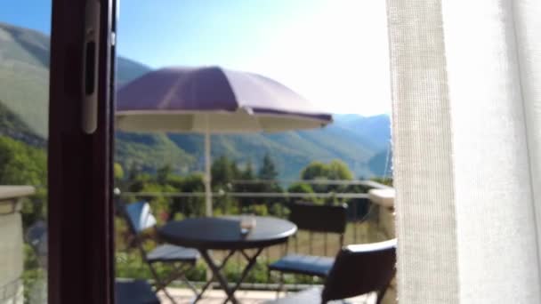 Koffie Balkon Prachtig Uitzicht Scanno Lake Abruzzo Italië Lago Scanno — Stockvideo