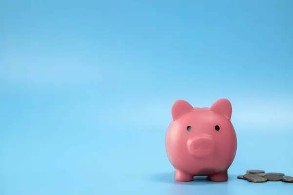 Pink Piggy Bank Com Pilha Moedas Crescimento Economia Conceito Negócios — Fotografia de Stock