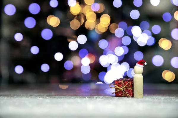 Santa Claus Red Christmas Gift Box Wooden Table Bokeh Background — Stock Photo, Image