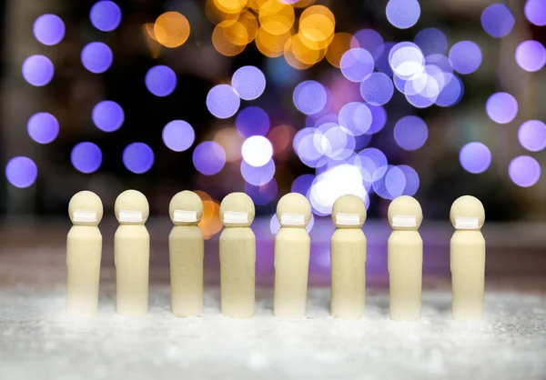 Coronavirus Epidemie Gruppe Von Menschen Mit Mundschutz Freien Schnee Globale — Stockfoto