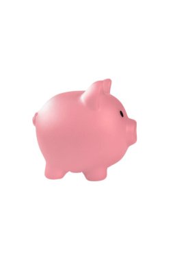 Beyaz arkaplanda izole edilmiş pembe kumbara, tasarruf, para, finansal, metin kopyalama alanı için iş konsepti alanı