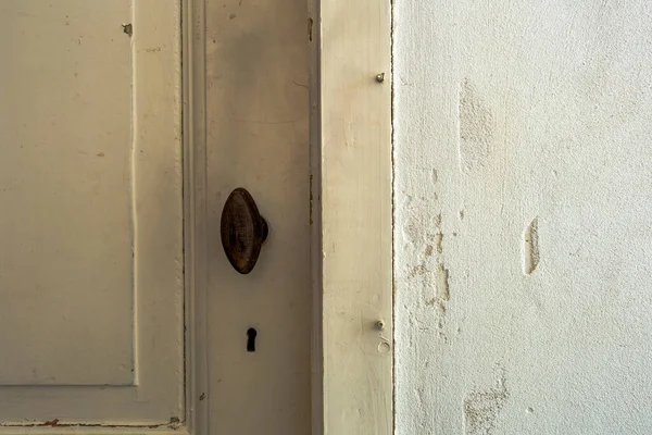 Porta Legno Casa Che Bisogno Ristrutturazione Porta Ingresso Close Edilizia — Foto Stock