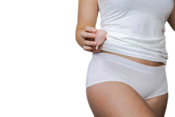 Young Female Holding Menstrual Isolated White Background Device Vagina Menstruation — Fotografia de Stock