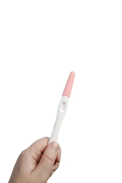 Young Adult Woman Hands Holding Positive Pregnancy Test Isolated White — Stock Photo, Image