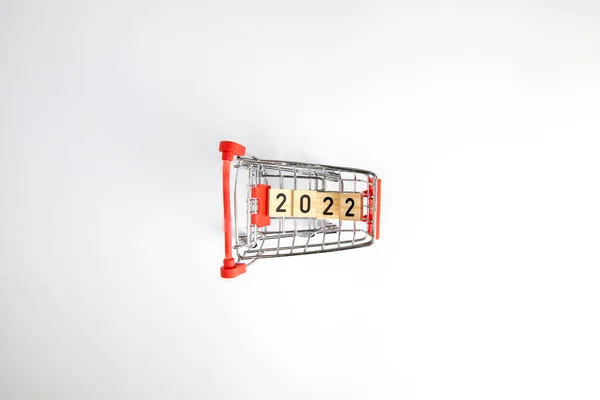 Shopping Cart Numbers 2022 Isolated White Background Shopping New Year — Foto Stock