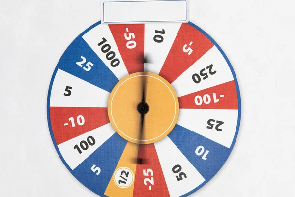 Roulette fortune spinning wheel flat icon casino money games or board game - bankrupt or lucky element. Fortune, wheel for casino, success game roulette top view points