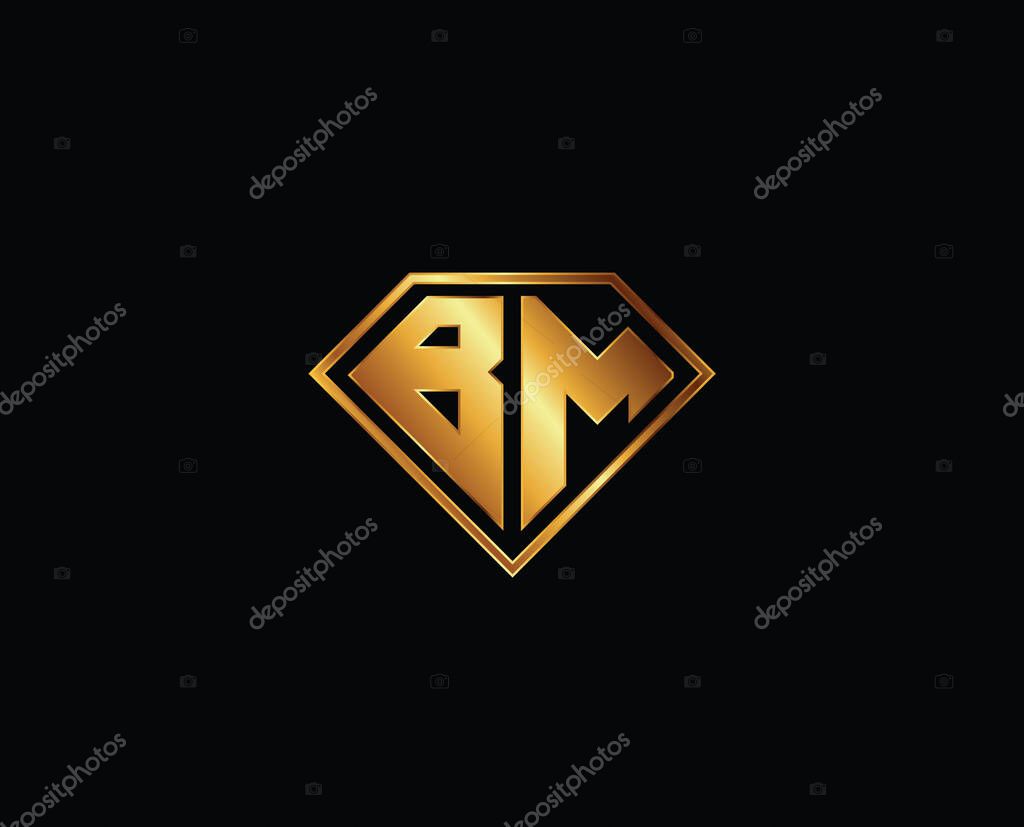 BM diamond shape gold color design.. BM Letter Logo Design. Creative Modern BM Letters Icon Illustration, symbol