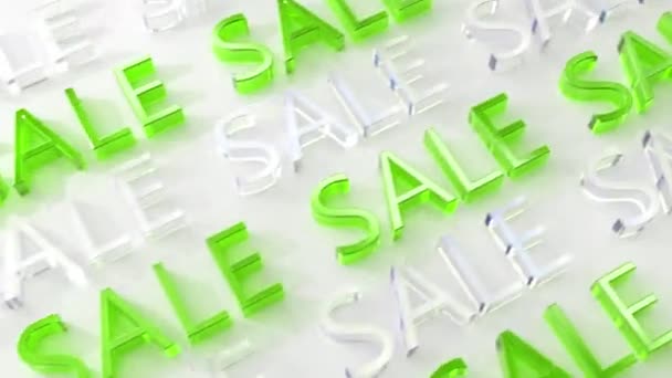 Sale Text Light Green Transparent Glass Color White Surface Nice — Stock Video