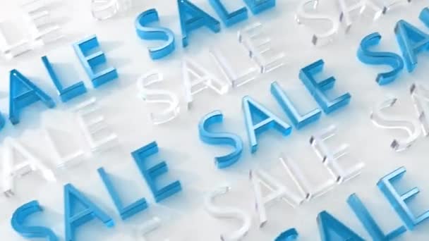 Sale Tekst Blauw Transparant Glas Kleur Wit Oppervlak Leuke Holiday — Stockvideo