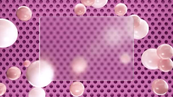 冰封的正方形玻璃 用于在墙上的粉色3D圆形网格的背景上刻有红色圆球的铭文或标志 摘要介绍视频的摘要渲染 无缝线动画 — 图库视频影像
