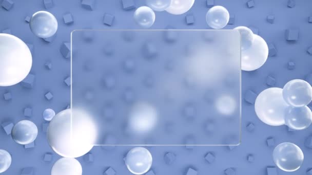 Matgemaakt Vierkant Glas Voor Inscripties Logo Met Blauwe Ronde Bollen — Stockvideo
