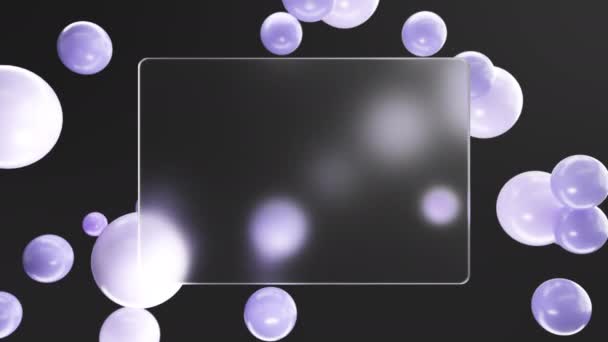 黒の背景の壁に紫色の丸い球を持つ碑文やロゴのための霜の正方形のガラス イントロビデオのアブストラクトレンダリング シームレスループアニメーション — ストック動画