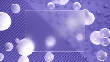 Üzerinde mor yuvarlak küreler olan yazıtlar ya da logolar için buzlu kare camlar mor üç boyutlu çizgiler ve küp duvarlar. Giriş videosunun soyut canlandırması. Kusursuz döngü canlandırması.