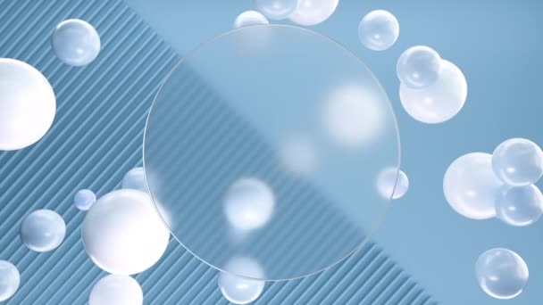 冰封的圆形玻璃 用于在蓝色3D线条和半空白墙壁的背景上刻有蓝色圆形圆球的碑文或标志 摘要介绍视频的摘要渲染 无缝线动画 — 图库视频影像