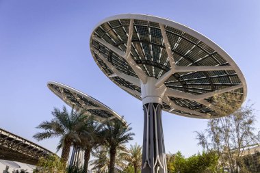 Dubai, BAE, 27.10.2021. Güneş enerjisi ve su yoğunlaştırma 'ağaç' yapıları Expo 2020 Dubai, Sürdürülebilirlik Bölgesi.