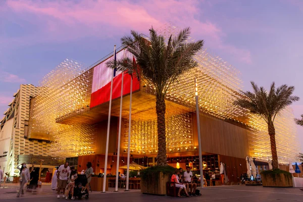 Dubai Emirados Árabes Unidos 2021 Pavilhão Polónia Iluminado Expo 2020 — Fotografia de Stock