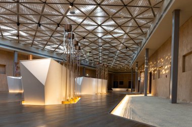 Dubai, UAE, 27.09.2021. The Shindagha Museum Perfume House inside view with modern displays showing perfume making culture of Dubai.