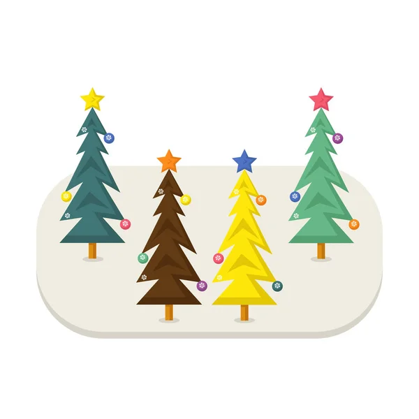 Cuatro Árboles Navidad Con Estrellas Guirnaldas Aislados Sobre Fondo Blanco — Vector de stock