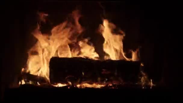 Яркий сильный огонь в камине — стоковое видео