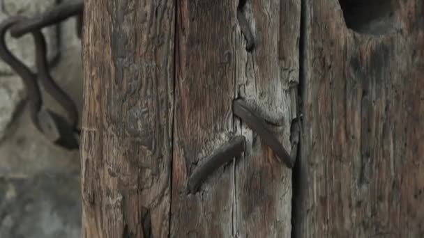 Gammal vintage trä slott dörr — Stockvideo