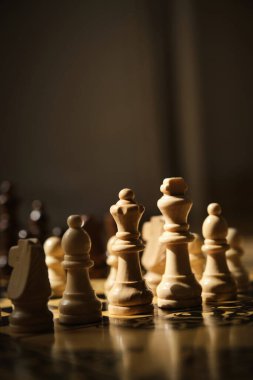 Satranç tahtasının parçaları güzel bir ışıkta