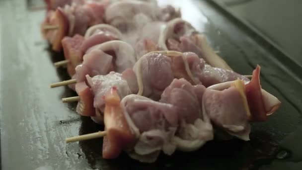 Nyárson Paprikás Húst Elektromos Grillsütőn Sütik — Stock videók