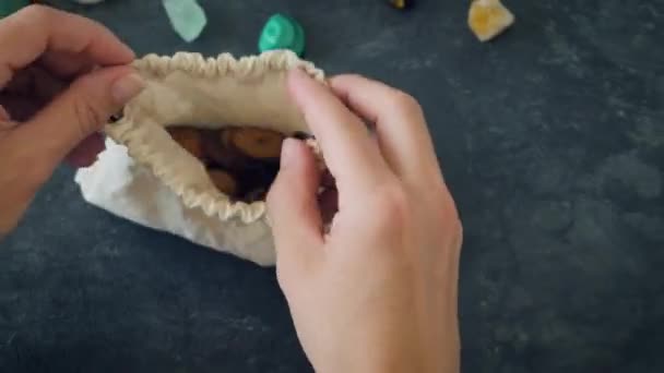 Homemade Wooden Runes Womens Hands — Vídeo de Stock