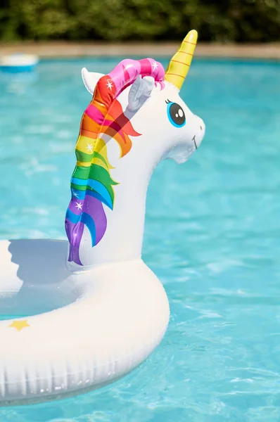 Inflatable White Circle Shape Unicorn Pool Water — Foto de Stock