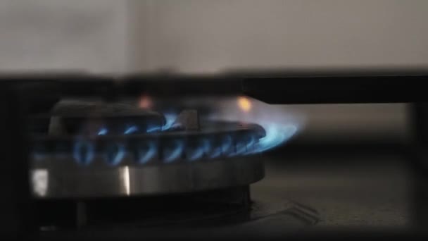 Газовой Плите Горит Огонь — стоковое видео