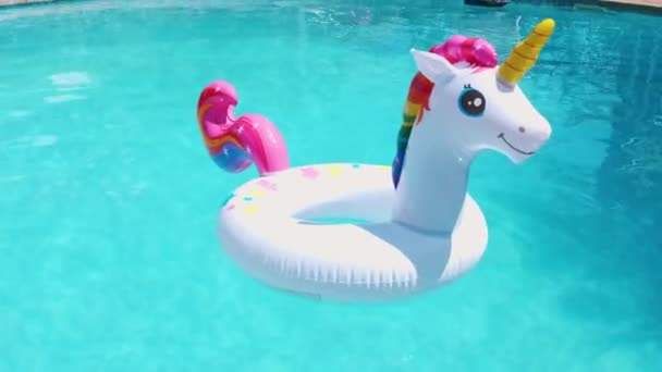 White Inflatable Circle Shape Unicorn Floats Pool — Stockvideo