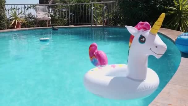 White Inflatable Circle Shape Unicorn Floats Pool — Video Stock