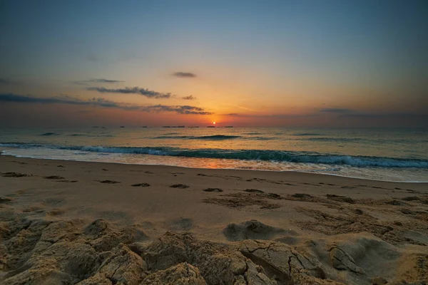 Beautiful Sunrise Calm Sea Soft Waves — Foto Stock