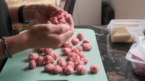 Rollo Carne Picada Bolitas — Vídeo de stock