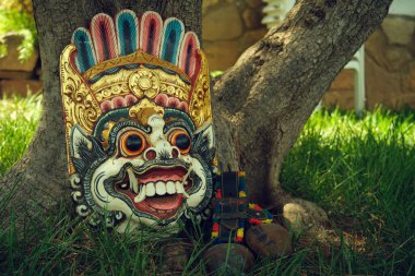 Bahçedeki büyük renkli Endonezya maskesi.