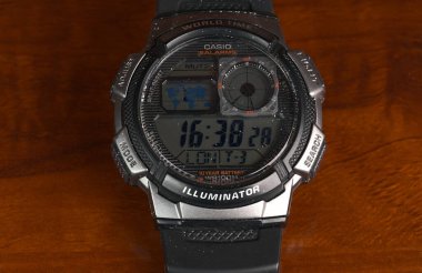 MOSCOW, RUSSIA-17 Ekim 2021 Casio kapanış spor saati. Sayılar görünür.