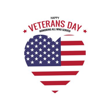 Gaziler Günü. Hizmet eden herkesi onurlandırmak. Amerikan bayrağı taşıyan bir kalp. Vatansever illüstrasyon. ABD Bayrağı